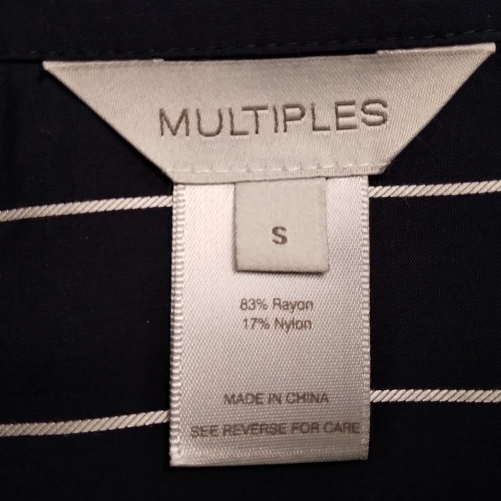 Multiples | Navy Pin Stripe Button Down Shirt | S… - image 7